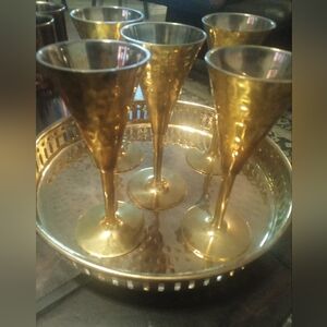 Hammered Copper  Tray With 5 Cordials